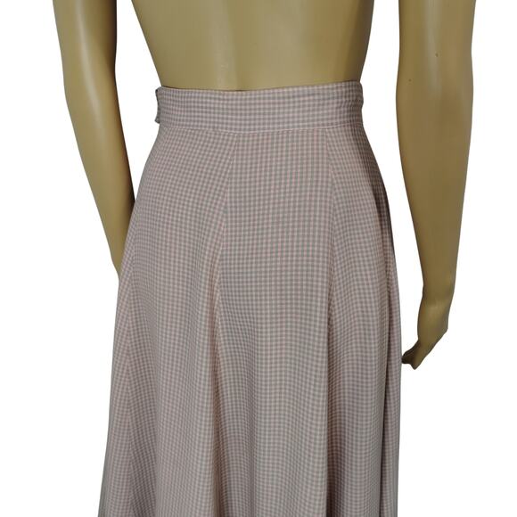 1950s Handmade Pink Gray Checkered Full Circle Midi Skirt Side Zipper Size 0 - Picture 6 of 11